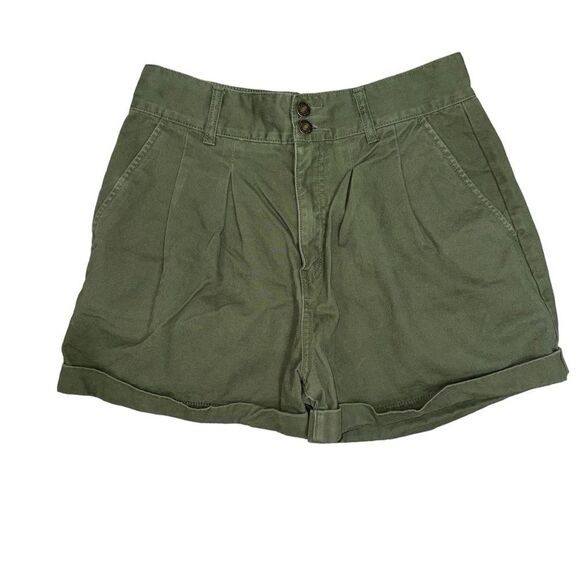 Forever 21 Solid Green High waisted Shorts 100% Cotton with Pockets Pleated L - Picture 10 of 12